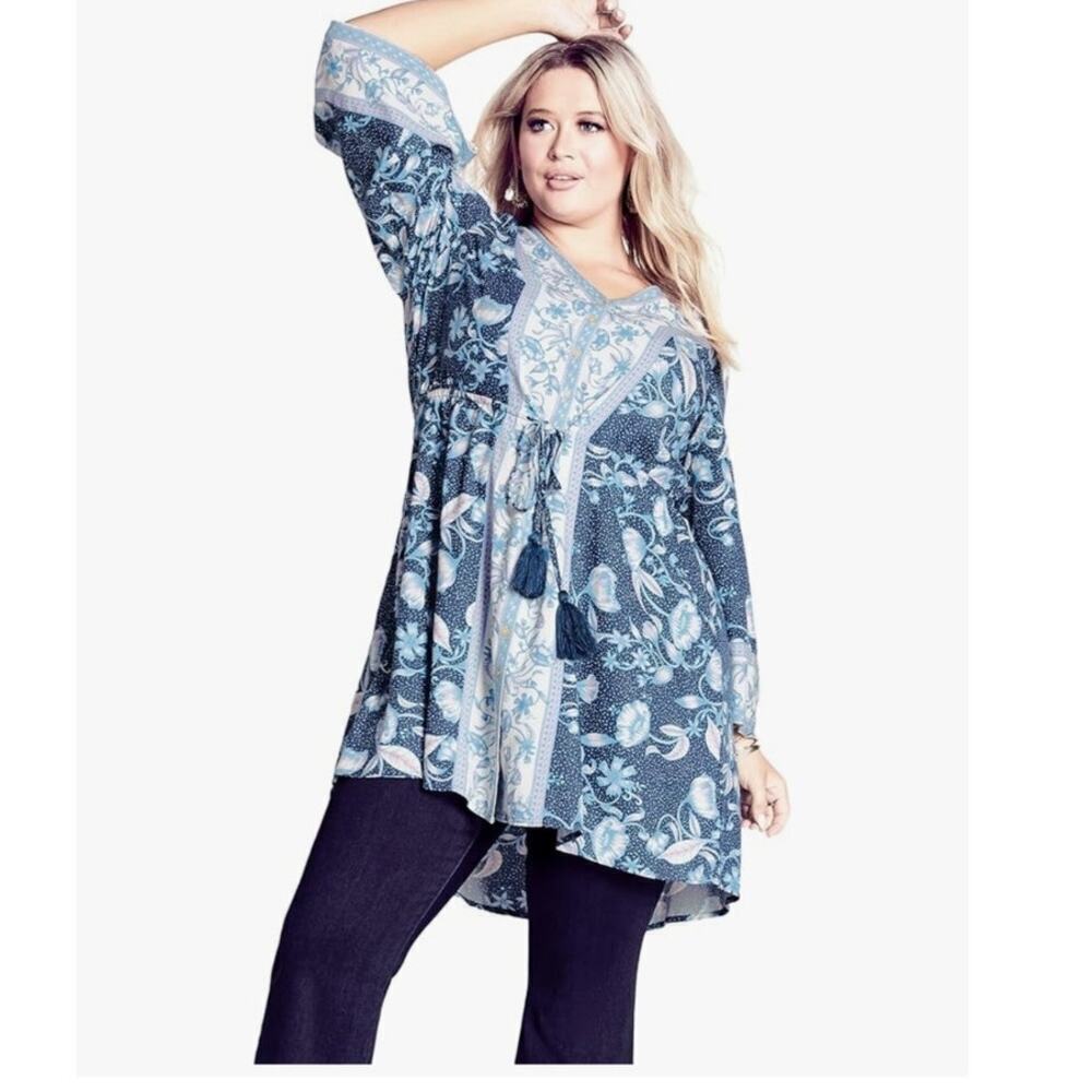 New! Aveology Avenue Maya Tunic Dress Top Floral Navy Resort Boho 26 / 28 — image 2 of 8
